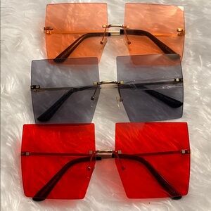 *Trendy* Square Sunglasses Set - Red, Orange, Gray Bulk
